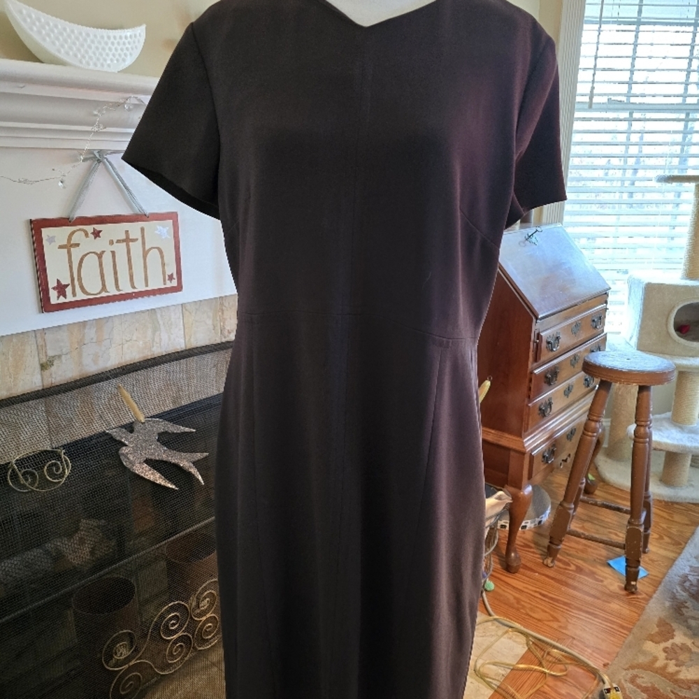 Talbots Chocolate Brown 14 P Short-sleeved A-line Dress